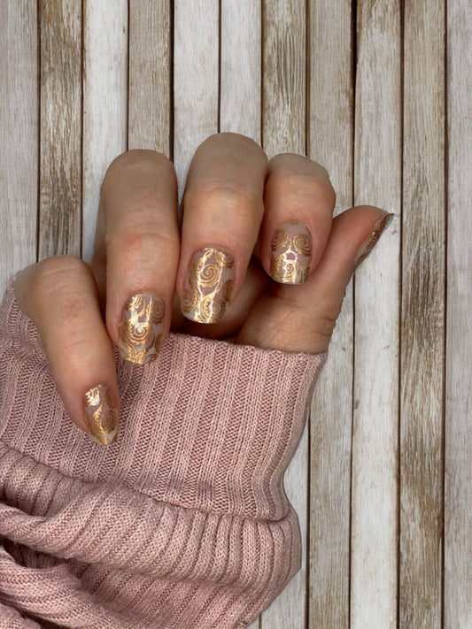 Nagelfolie Nail wraps Blush&Cherry Gold Fern Overlay